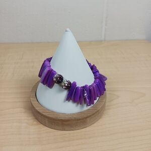 Erimish‎ Purple Faux Coral Chips With Rhinestone Beads Beaded Bracelet Stretchy